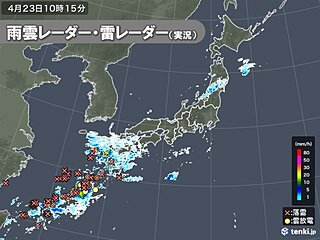 沖縄・九州に活発な雨雲や雷雲　激しい雨や雷雨に注意　関東は午後にわか雨の所