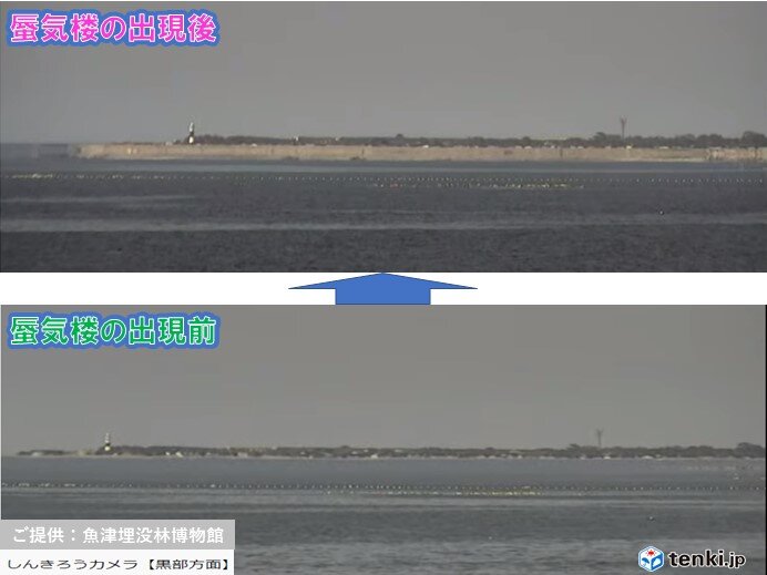 北陸　明瞭な蜃気楼が富山湾に出現!　天気下り坂のサイン　27日頃は警報級の大雨か