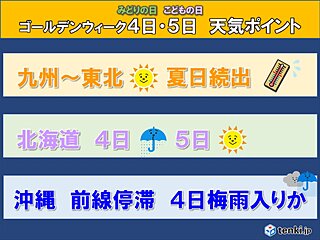 ゴールデンウィーク後半の天気ポイント　「夏日・梅雨入り・急な雨」　各地の天気は