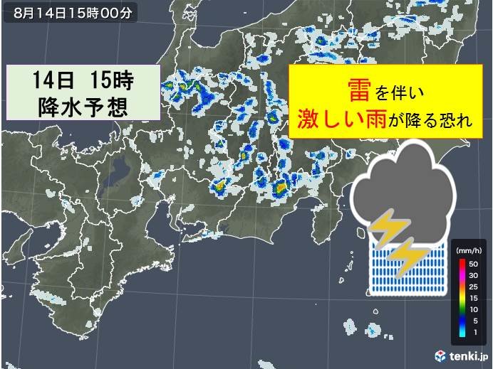 東海　14日は急な激しい雨　落雷など注意