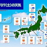 7日　日中は広く晴れるが関東など局地的に雨雲発生　夜は東北や北海道で雨や雷雨に