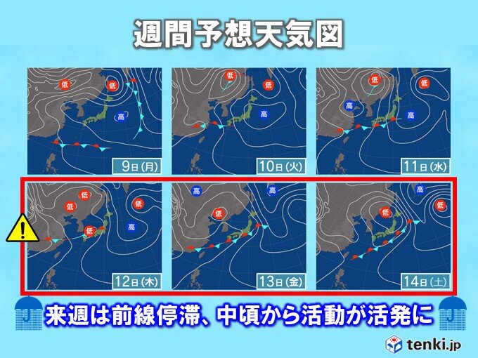 12日～14日は前線の活動が活発に