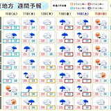 関東　週間天気　梅雨のような天気　金曜日から土曜日は雨の降り方に注意