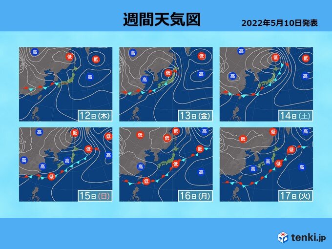 15日(日)曇り空で過ごしやすく　16日(月)～17日(火)再び雨でヒンヤリ