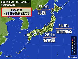 北日本は季節外れの暑さ　札幌は3日連続で東京都心より気温上昇