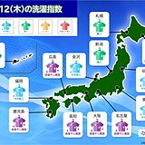 12日の洗濯指数　広く「部屋干し推奨」　しばらく雨　洗濯物はこまめに片づけて