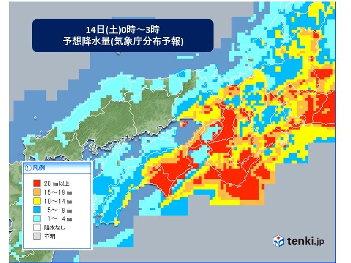 1時間に50ミリ以上の非常に激しい雨が降る恐れも
