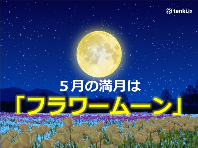 5月の満月は フラワームーン 今夜15日は ほぼ満月 日本海側ほど可能性大 気象予報士 石榑 亜紀子 22年05月15日 日本気象協会 Tenki Jp