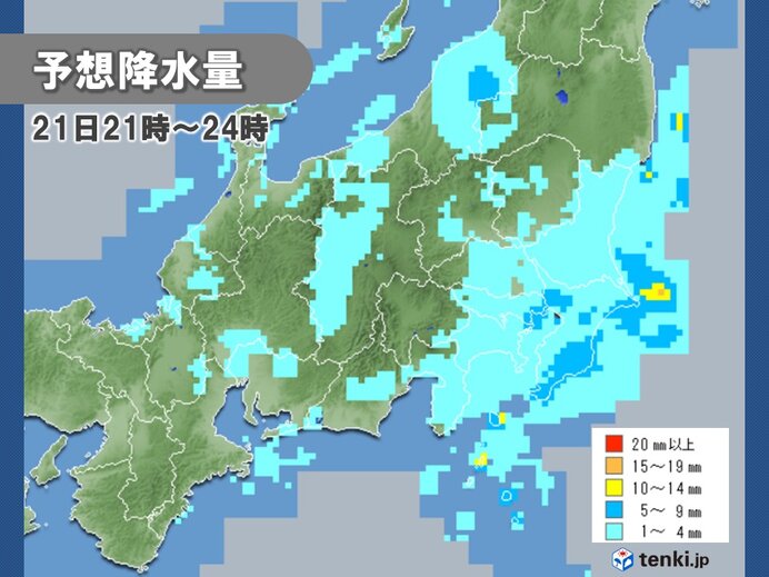 東京湾周辺で雨雲が発達