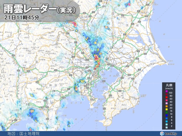 東京都心 1時間に20ミリ以上の土砂降りの雨 いったん雨が止んでも油断