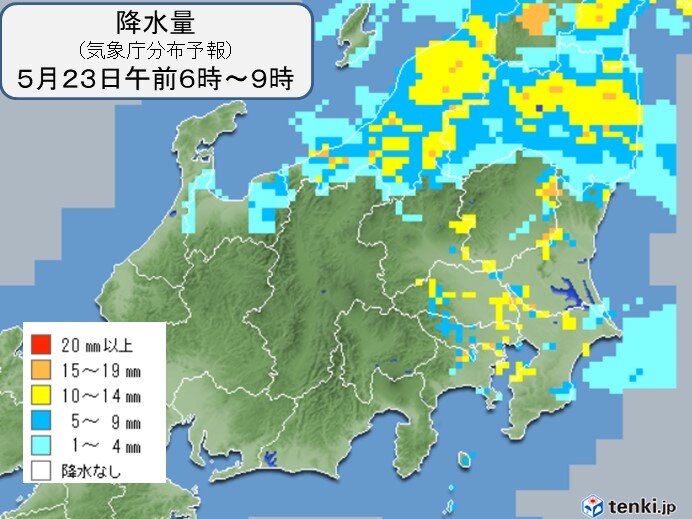 北陸や関東付近　あす23日(月)昼頃にかけて急な強い雨や雷雨に注意