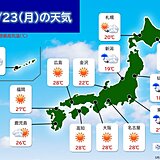 23日(月)　北海道～関東甲信は「急な雨や雷」に注意　東海～九州は「暑さ対策」を