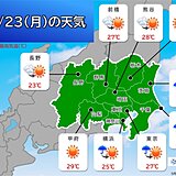 23日(月)の関東　北部は朝まで雨雲・雷雲が発達するおそれ　内陸部を中心に夏日