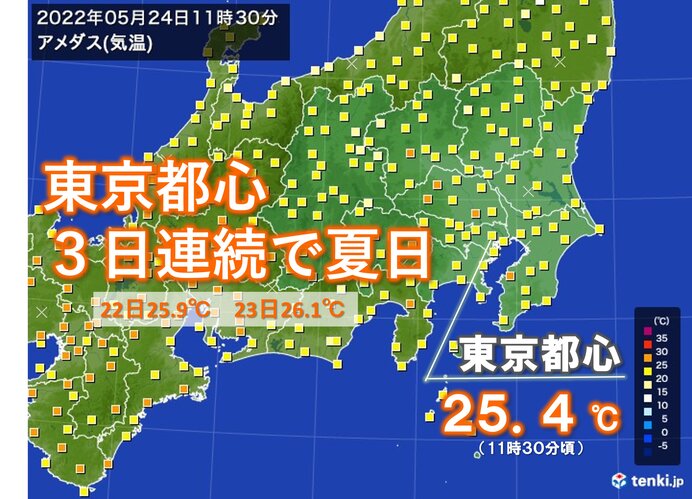 午前中から気温上昇　東京都心　3日連続夏日　こまめな水分補給を