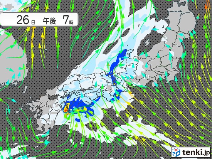 26日(木)全国天気　西から寒冷渦　不安定エリア拡大　激しい雨や雷雨に注意を