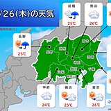 26日(木)関東天気　ゆっくり下り坂　翌朝は激しい雨や雷雨のおそれ!