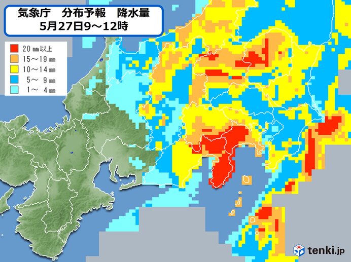 関東　27日金曜は　雨や雷雨