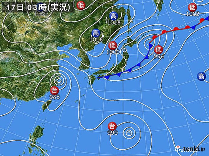 17日の天気　北は10月並み　南に台風