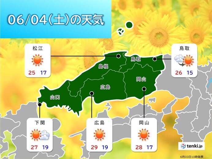 今週末　土曜日は晴れて　真夏日の所も