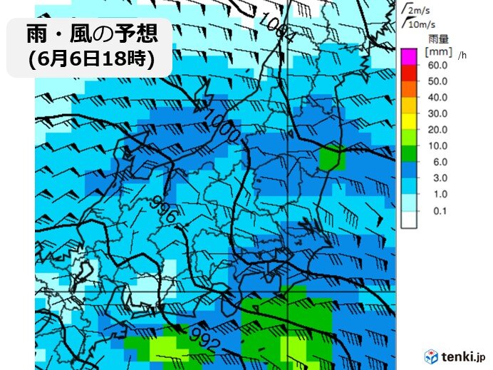 6日(月)から7日(火)　低気圧の影響で大雨のおそれも