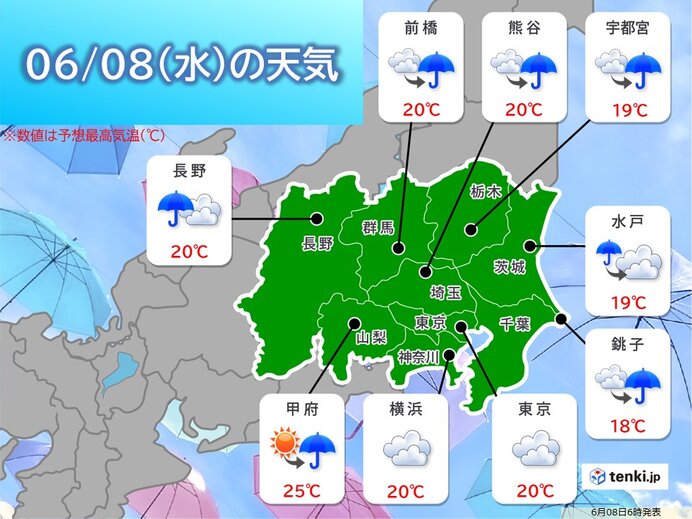 8日の関東 雨と北東の風でヒンヤリ 東京都心 3日連続で4月並みの気温 気象予報士 青山 亜紀子 22年06月08日 日本気象協会 Tenki Jp