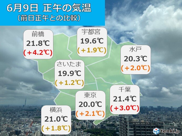正午の気温　関東は梅雨寒解消　午後は天気の急変・雷雨に注意を