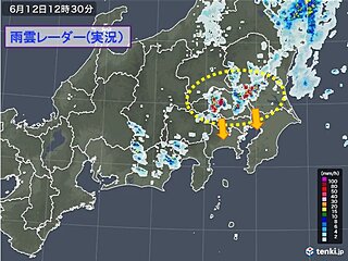東京都心に雨雲接近中　急にザっと雨強まる　関東はきょう12日夕方にかけて雷雨注意