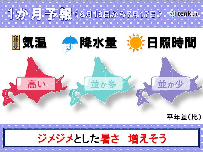 北海道の1か月予報　ジメジメとした暑さの日が増えそう