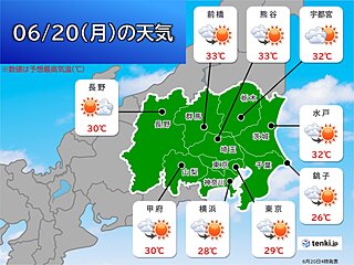 関東　きょう20日は天気急変のおそれ　内陸部は予想最高気温33℃　熱中症対策を