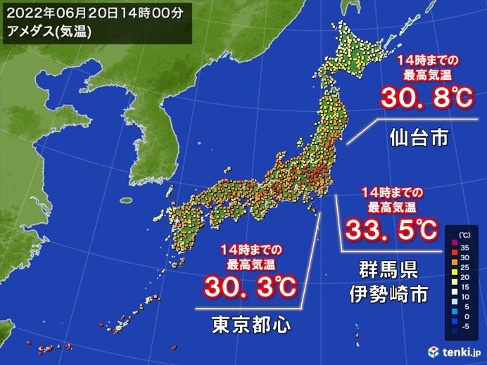 関東や東北を中心に気温上昇 東京都心で今年2回目の真夏日 仙台で今年初の真夏日 気象予報士 日直主任 22年06月日 日本気象協会 Tenki Jp