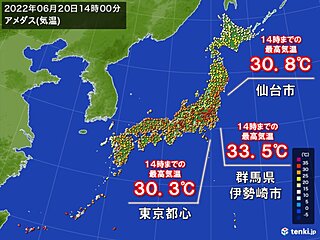 関東や東北を中心に気温上昇　東京都心で今年2回目の真夏日　仙台で今年初の真夏日