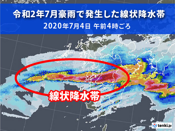 線状降水帯は災害つながりやすい　同じ場所に大雨が降り続く
