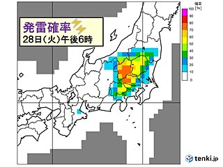 関東内陸部で発雷確率高め　きょう28日も突然の激しい雨や雷雨注意　滝のような雨も