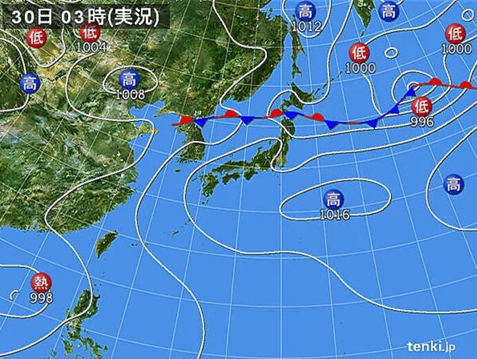 前線の雨雲 東北北部に