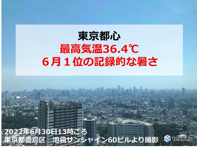 東京都心の最高気温36.4℃　「6月1位の記録的暑さ」　夜間の熱中症にも注意
