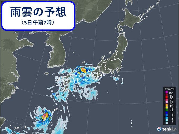 あす3日　台風から離れた西日本で大雨　沖縄は明け方まで大荒れ