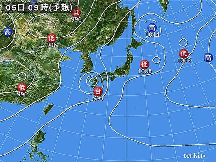5日(火)　九州から東海は台風に伴う気圧低下の影響あり