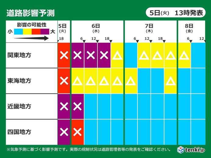 「道路影響予測」大雨や強風で車の運転も注意が必要　関東地方はあすにかけて影響大