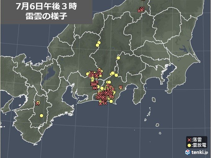 東海地方を中心に雷雲が発達中 お帰りの頃は関東も急な雨や雷雨に注意 気象予報士 日直主任 22年07月06日 日本気象協会 Tenki Jp