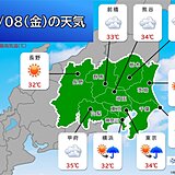 8日の関東　各地で30℃以上の真夏日　日中は晴れ間も　夜は沿岸部で雨　強風注意