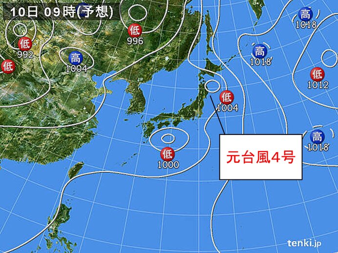 元台風4号が北上