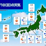 きょう10日の天気　お出かけ先での急な雨や雷雨に注意　非常に激しく降る所も