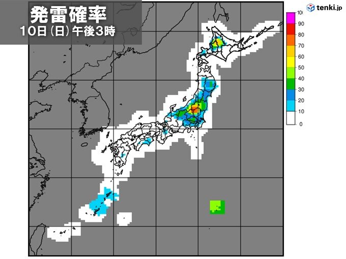 10日 日 午後も天気変わりやすく 関東 東北で発雷確率高め 滝のような雨の所も 気象予報士 石榑 亜紀子 22年07月10日 日本気象協会 Tenki Jp