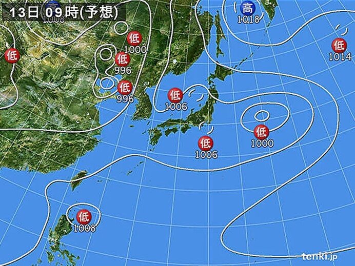 明日13日　大気の不安定な状態が続く