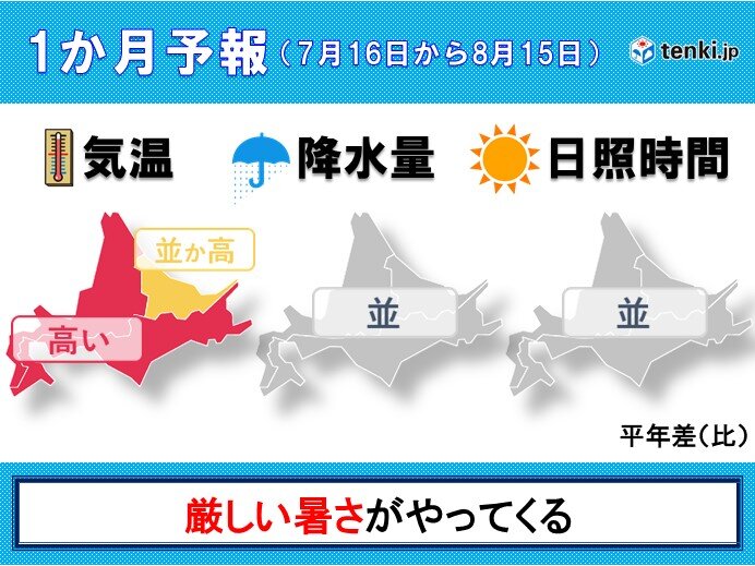 北海道の1か月予報　厳しい暑さがやってくる