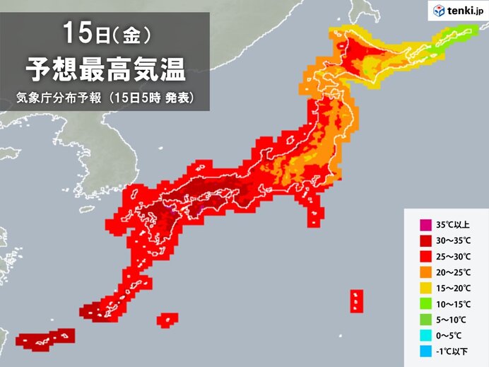 15日　不快な蒸し暑さ　35℃に迫る暑さも　沖縄や西日本に熱中症警戒アラート