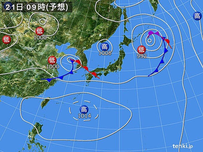 あす21日(木)　低気圧接近で気圧急降下に注意
