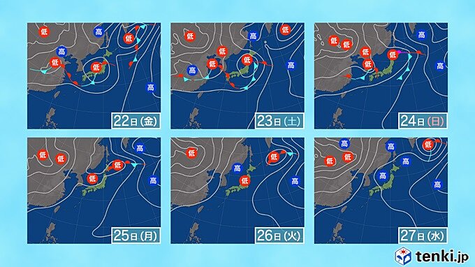 25日(月)も広く気圧ダウン　東京は影響度「大」か