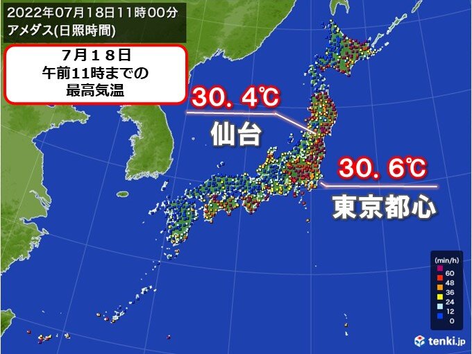 海の日　午前中から30℃超え続出　東京都心は一週間ぶり　熱中症予防を