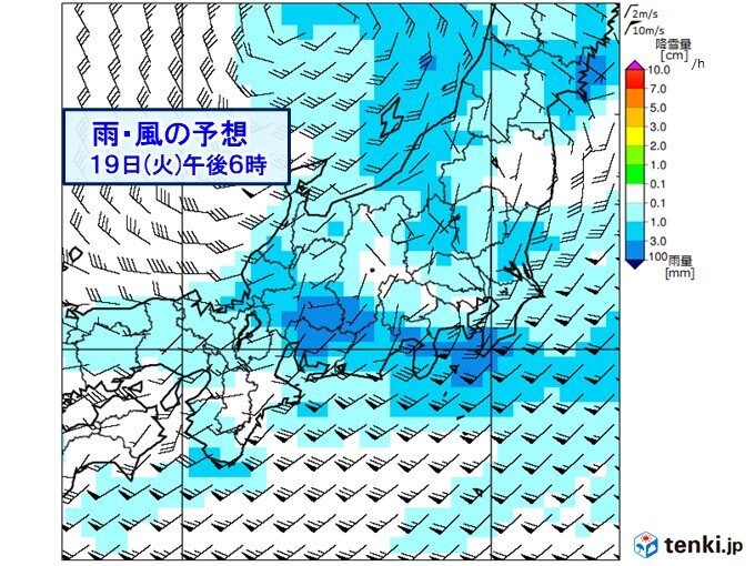 きょう19日夕方にかけて激しい雨や雷雨の所も